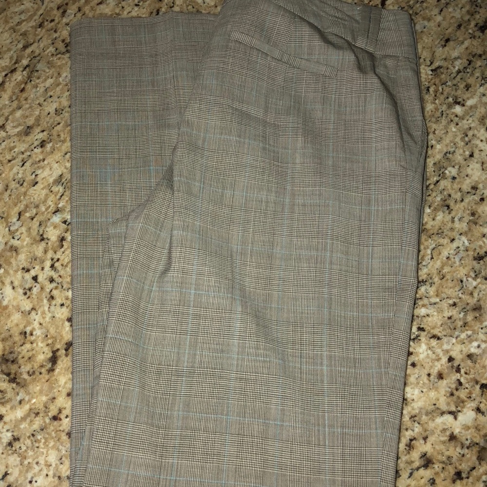 Tan plaid light blue accent banana republic slacks